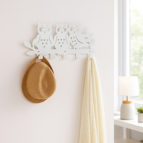 PORTE-MANTEAU HIBOUX FAMILLE BLANC