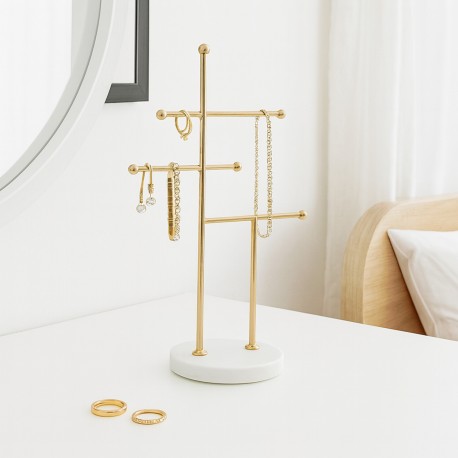 BOÎTE À BIJOUX DORÉE 3 NIVEAUX AVEC BASE