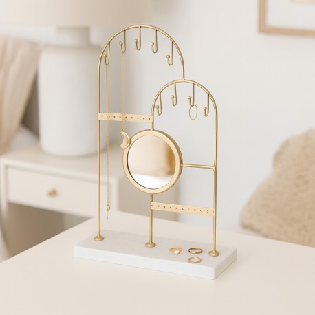 BOÎTE À BIJOUX DORÉE AVEC MIROIR ROND