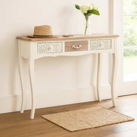 CONSOLE RUSTIQUE BLANCHE 3 TIROIRS