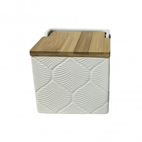 SALIÈRE CARRÉE BLANCHE FEUILLES