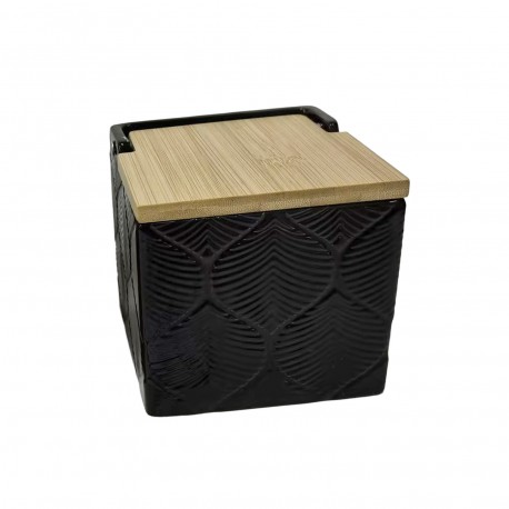 SALIÈRE CARRÉE NOIRE FEUILLES