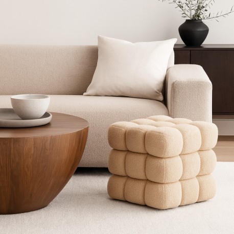 POUF CARRÉ EN "BORREGUITO" BEIGE