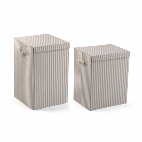 PANIER LINGE PLIABLE RAYÉ GRIS