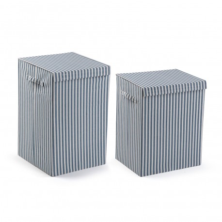 PANIER LINGE PLIABLE RAYÉ BLEU