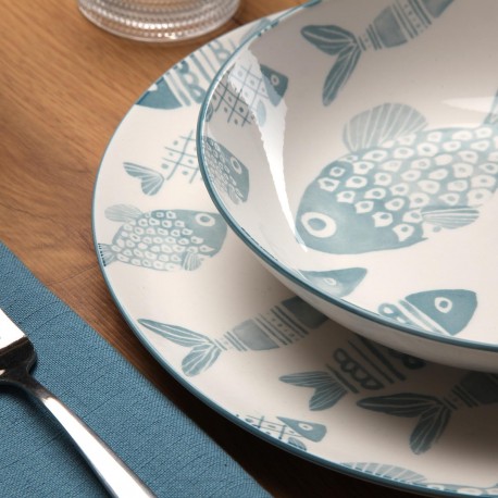 SERVICE 18 PIÈCES POISSONS BLEU