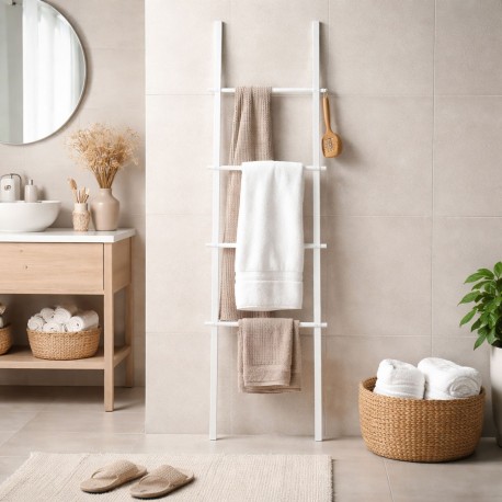 PORTE-SERVIETTES ÉCHELLE BAMBOU BLANC