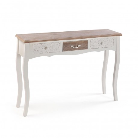 CONSOLE RUSTIQUE BLANCHE 3 TIROIRS