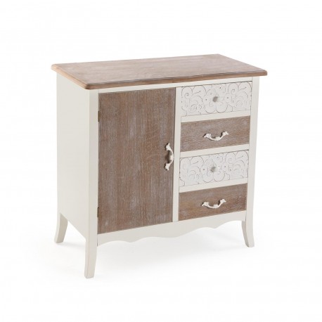 COMMODE RUSTIQUE BLANCHE 4 TIROIRS/1 PORTE