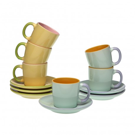 SET 6 TASSES CAFE AVEC SOUCOUPE PASTEL