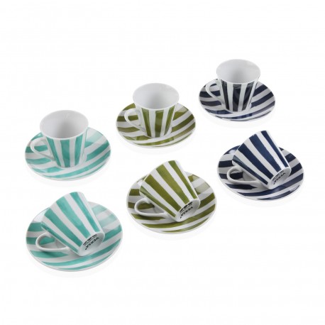SET 6 CAFÉ/ASSIETTE RAYURES NATURE