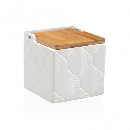 SALIÈRE CARRÉE BLANCHE FEUILLES