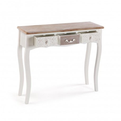 CONSOLE RUSTIQUE BLANCHE 3 TIROIRS