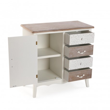 COMMODE RUSTIQUE BLANCHE 4 TIROIRS/1 PORTE