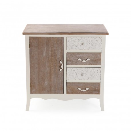 COMMODE RUSTIQUE BLANCHE 4 TIROIRS/1 PORTE