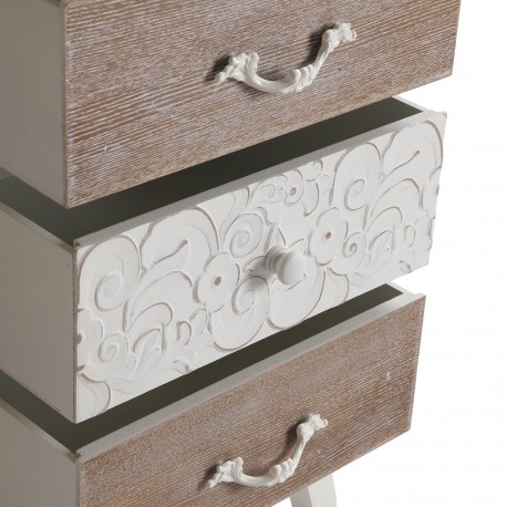 COMMODE RUSTIQUE BLANCHE 4 TIROIRS/1 PORTE