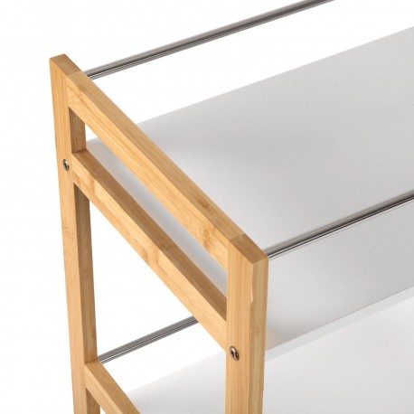 CHARIOT 3 NIVEAUX BLANC BAMBOU AVEC ROUES