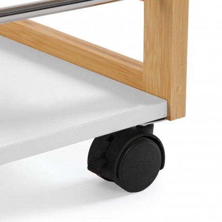 CHARIOT 3 NIVEAUX BLANC BAMBOU AVEC ROUES