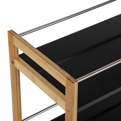 CHARIOT 3 NIVEAUX NOIR BAMBOU AVEC ROUES