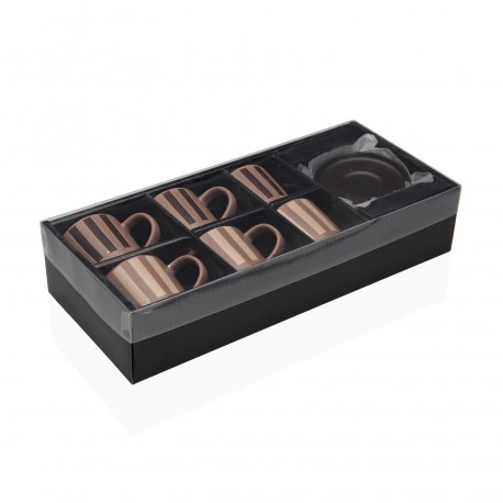 SET 6 TASSES CAFE AVEC SOUCOUPE RAYURES MARRON