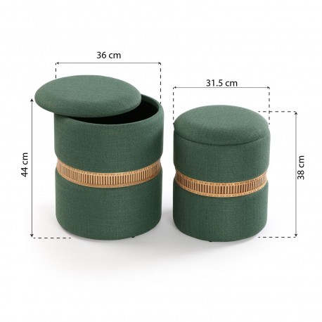 SET DE 2 POUFS RANGEMENT VERT ANNEAU BAMBOU