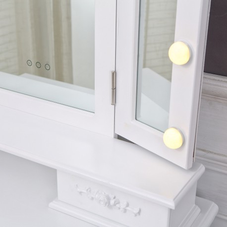 COIFFEUSE BLANCHE AVEC TABOURET ET LED SPARKLE