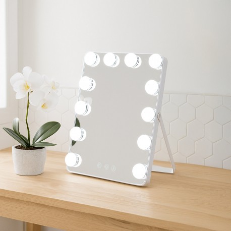 MIROIR RECTANGULAIRE LED 12 LUMIÈRES AVEC SUPPORT