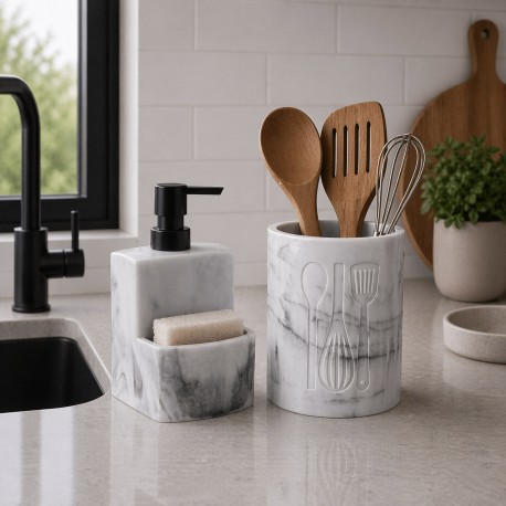 DISTRIBUTEUR MARBRE BLANC AVEC ÉPONGE