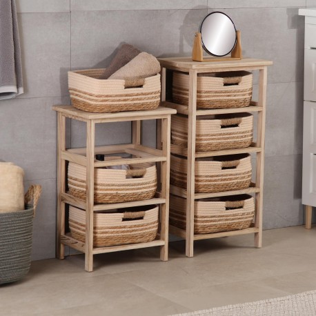 COMMODE SALLE DE BAIN 3 PANIERS BEIGE