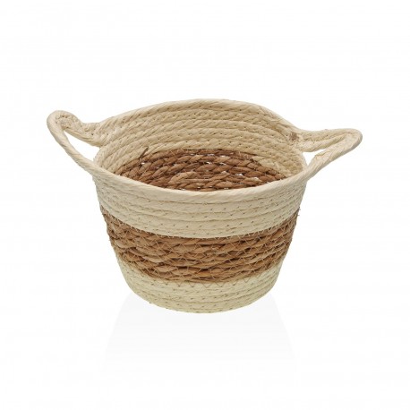 PANIER FIBRE VÉGÉTALE ANSES BEIGE 19CM
