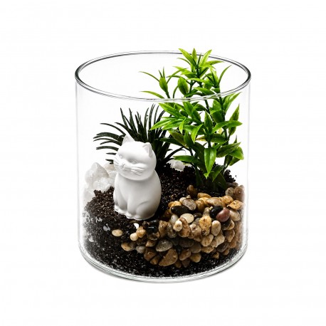 POT EN VERRE AVEC PLANTE ET CHAT