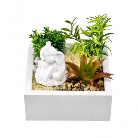 POT EN CIMENT AVEC PLANTE ET ÉLÉPHANT
