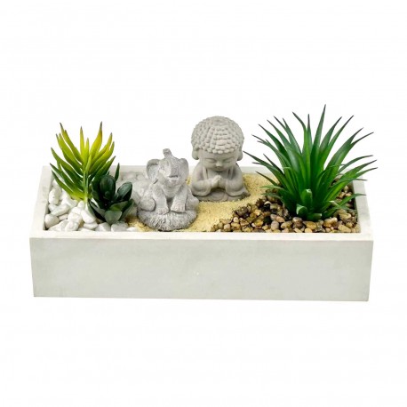 POT CIMENT BLANC PLANTE ÉLÉPHANT BOUDDHA