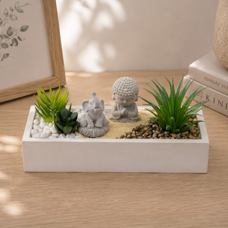 POT CIMENT BLANC PLANTE ÉLÉPHANT BOUDDHA