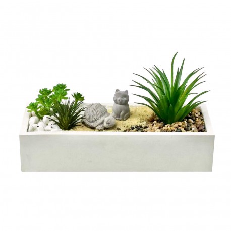 POT CIMENT BLANC PLANTE TORTUE CHAT