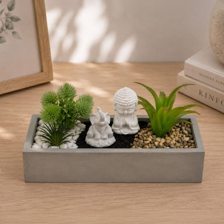 POT CIMENT BLANC PLANTE ÉLÉPHANT BOUDDHA
