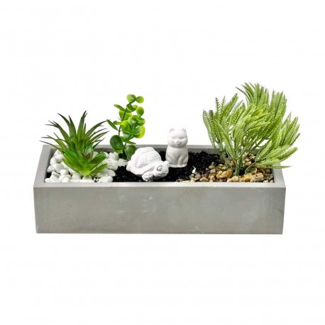 POT CIMENT BLANC PLANTE TORTUE CHAT