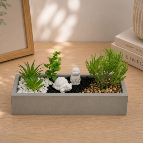 POT CIMENT BLANC PLANTE TORTUE CHAT
