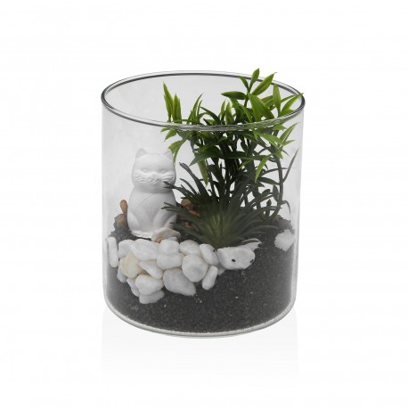 POT EN VERRE AVEC PLANTE ET CHAT