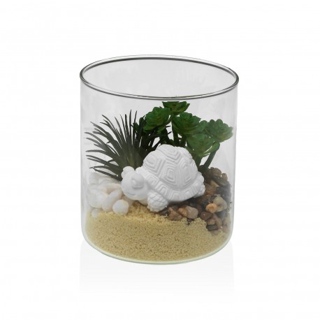 POT EN VERRE AVEC PLANTE ET TORTUE
