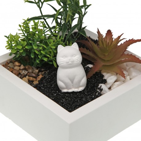 POT EN CIMENT AVEC PLANTE ET CHAT
