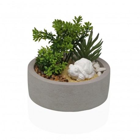 POT EN CIMENT AVEC PLANTE ET TORTUE