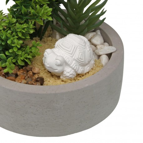 POT EN CIMENT AVEC PLANTE ET TORTUE
