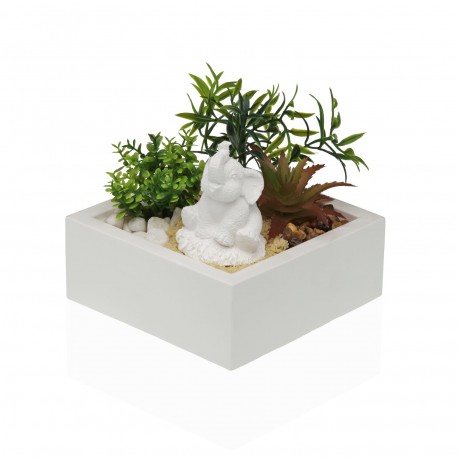 POT EN CIMENT AVEC PLANTE ET ÉLÉPHANT
