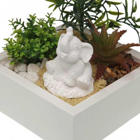 POT EN CIMENT AVEC PLANTE ET ÉLÉPHANT