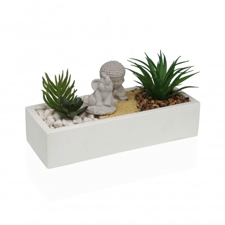 POT CIMENT BLANC PLANTE ÉLÉPHANT BOUDDHA