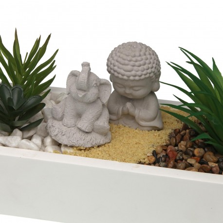 POT CIMENT BLANC PLANTE ÉLÉPHANT BOUDDHA