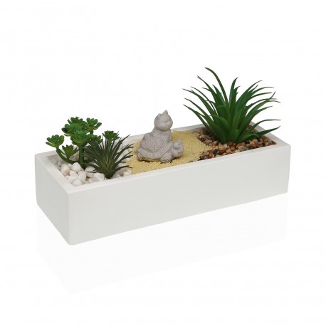 POT CIMENT BLANC PLANTE TORTUE CHAT