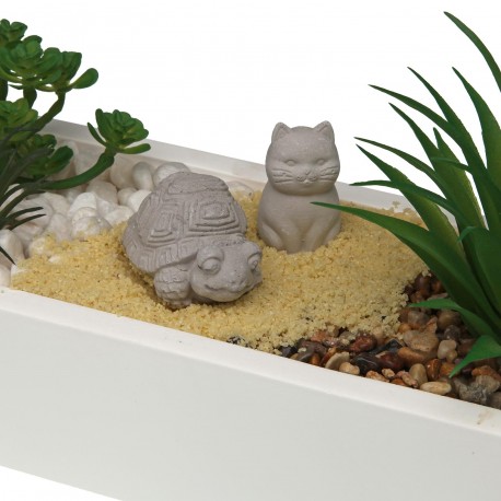 POT CIMENT BLANC PLANTE TORTUE CHAT