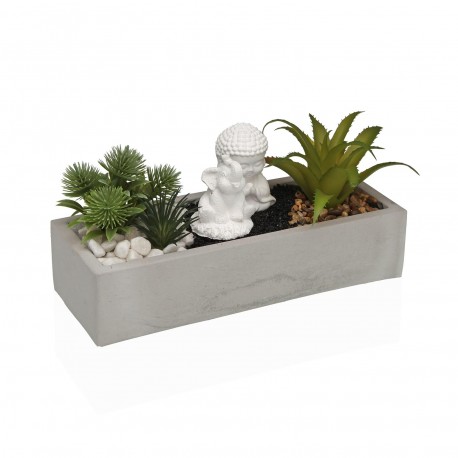POT CIMENT BLANC PLANTE ÉLÉPHANT BOUDDHA